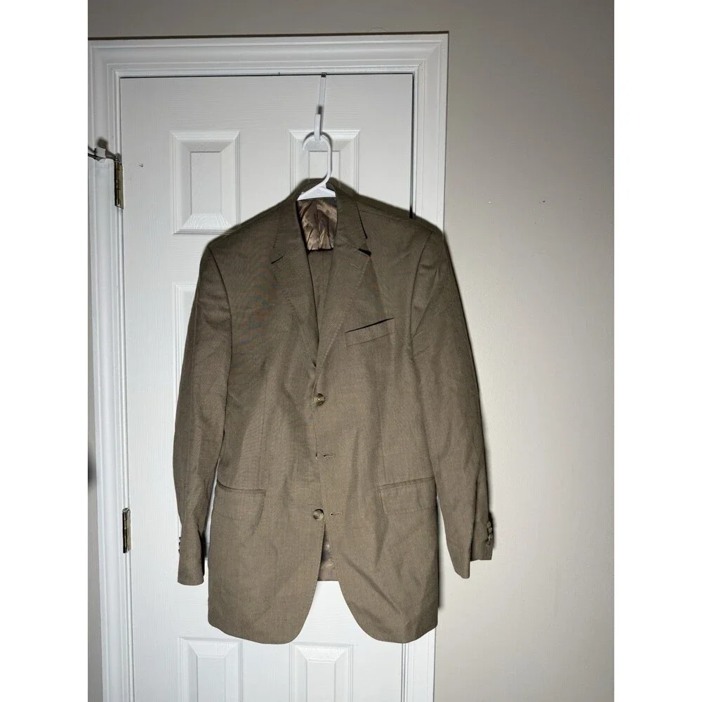 Sean John Vintage Tailored 2 Piece Suit Mens Brown Tan 3 Button Blazer Pants Y2K